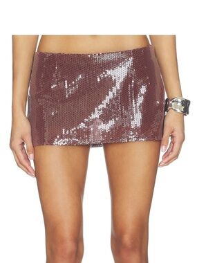 Miaou Rose Brown Sequin Mini Skirt